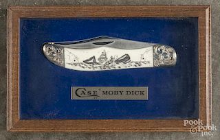 Case Moby Dick scrimshaw folding pocket knife, with its original hanging display box, box - 8'' w.