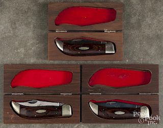 Three Case Buffalo folding pocket knives, no. P172, with original wooden display boxes