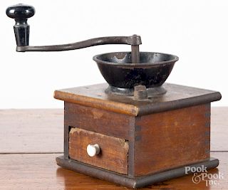 Pine and iron coffee grinder, 19th c., 8 3/4'' h.