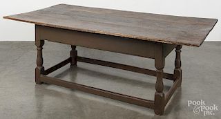 Pennsylvania walnut stretcher base tavern table, 18th c., 25'' h., 72'' w., 35'' d.