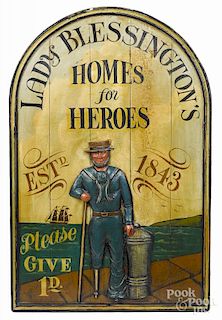 English painted pine trade sign, 20th c., inscribed Lady Blessington's Homes for Heroes