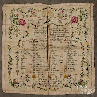 English needlework sampler, inscribed Elizabeth Broomhead her work in the year of our Lord 1820