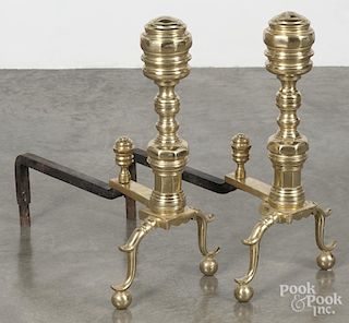 Pair of Federal brass andirons, ca. 1820, 21'' h.