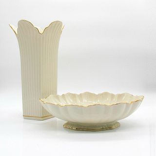 2pc Lenox Vase and Bowl, Gold Trim