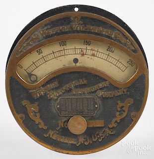 Weston Electrical Voltometer, 6 1/2'' dia., together with a Union Iron Works pressure gauge, 4'' dia.