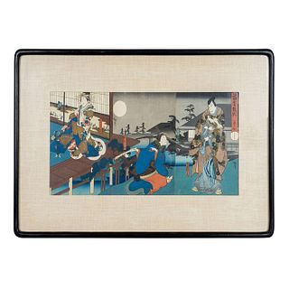 Utagawa Hirosada (Japanese, 1810-1864) Triptych Woodblock