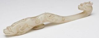Chinese Carved White Jadeite Dragon Buckle