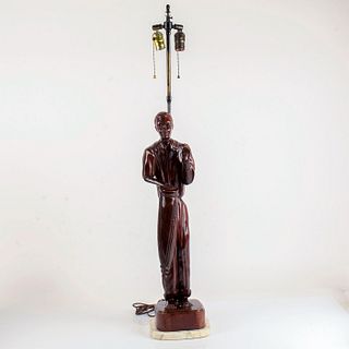 Vintage African Wooden Figural Table Lamp