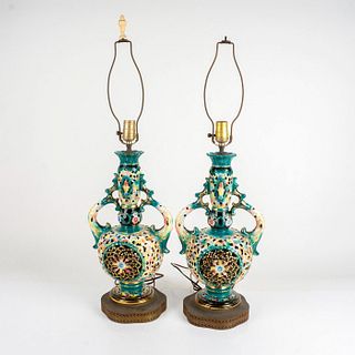 Pair of Antique European Porcelain Ornate Table Lamps