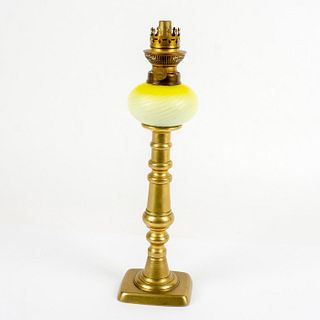 Antique Victorian Yellow Satin Art Glass Peg Oil Lamp