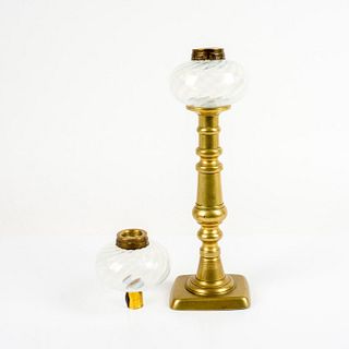 Pair of Antique Art Glass Peg Oil Lamp Parts