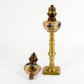 Pair of Antique Art Glass Peg Oil Lamps