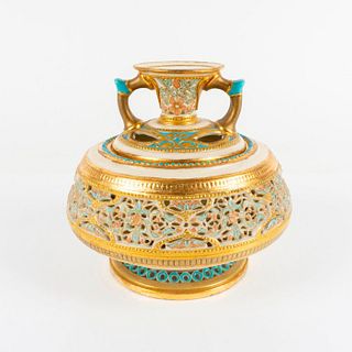 Antique Royal Worcester English Porcelain Two Handled Jar