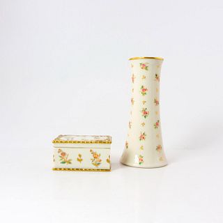 2pc Antique Belleek Willets Porcelain Frog Vase & Stamp Box