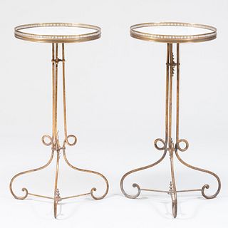 Pair of French Brass-Mounted and Gilt-Metal Marble CafÃ© Tables