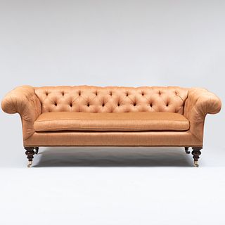 Edwardian Style Burnt Orange Tufted Upholstered Sofa