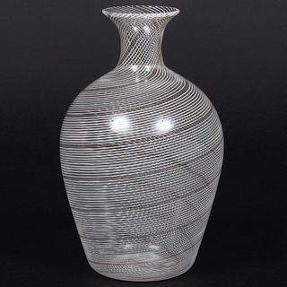 Murano White Filigrana Venini Style Glass Vase