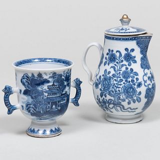 Chinese Export Blue and White Porcelain Cup and a Hot Milk Jug