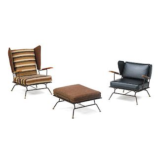 ADRIAN PEARSALL Two lounge chairs, ottoman