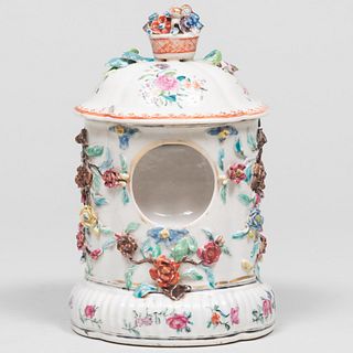 Chinese Export Famille Rose Porcelain Watch Holder and Cover