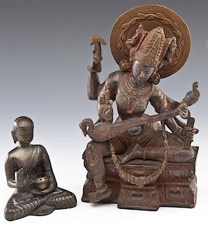 Thai Bronze Goddess & Buddha Incense Burner
