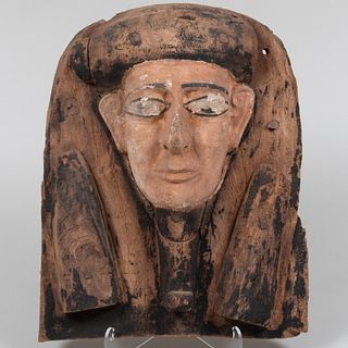 Painted and Carved Wood Head of a Pharaoh