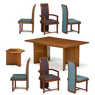FRANK LLOYD WRIGHT Two tables and six chairs