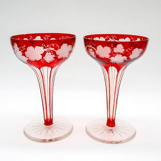 Pair of Vintage Cranberry-Red Bohemian Coupe Glasses