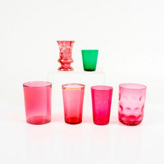 6pc Grouping of Vintage Cranberry & Emerald Green Glass Cups