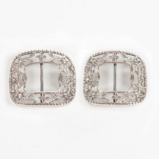 2pc Sterling Floral Shoe Buckles