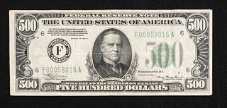 Series of 1934 A $500 Bill - McKinley