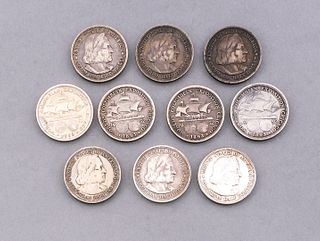 Ten U.S. Columbian Exposition Silver Half Dollars