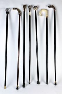 Group of 7 Sterling Silver And Other Walking Sticks