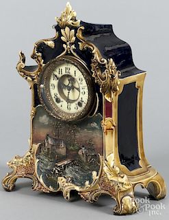 Porcelain mantel clock with Gilbert works, 16'' h.