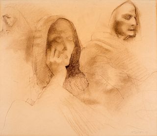 Victor Tischler (1890 - 1951) Study of Hooded Figures, 1943