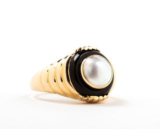 Onyx, 14K and Mabe Pearl Ring