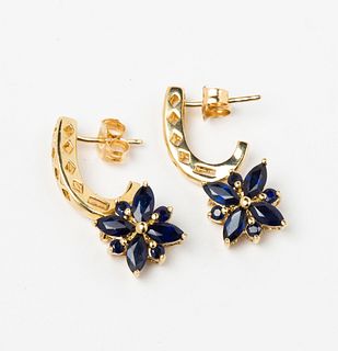 Sapphire Flower Drop 14K Earrings