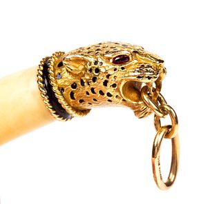 French 18K and Ruby Leopard Head