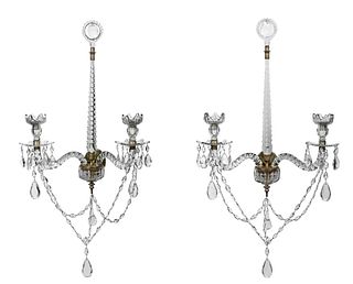Fine Pair Georgian Cut Glass and Silvered Wall Sconces