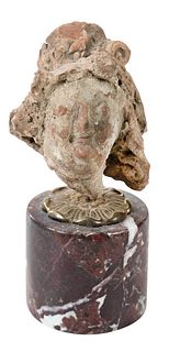 Greek Pottery Head Fragment on Marble Stand