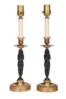 Pair of French Empire Style Candlesticks as Lamps