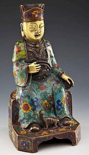 Modern Gilded Brass and Cloisonne Seated Buddha