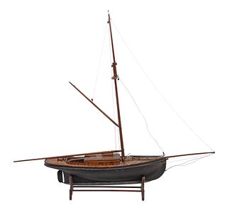 Carved and Painted Folk Art Sailboat Model