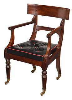 Boston Classical Leather Upholstered Open Arm Chair 