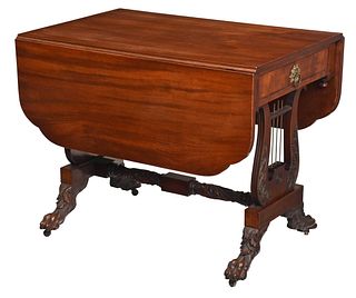 New York Classical Carved Mahogany Lyre Base Sofa Table