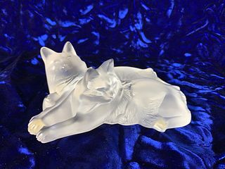 Signed Lalique Twin Cats