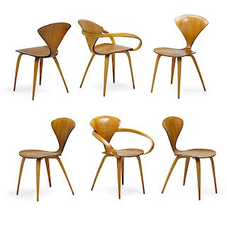 NORMAN CHERNER; PLYCRAFT Six dining chairs