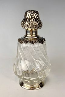Nouveau Silver & Crystal Perfume Bottle C. 1900