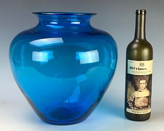 Monumental Steuben Blue Clear Glass Vase