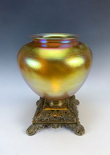 Large Steuben Aurene Gold Vase on Stand